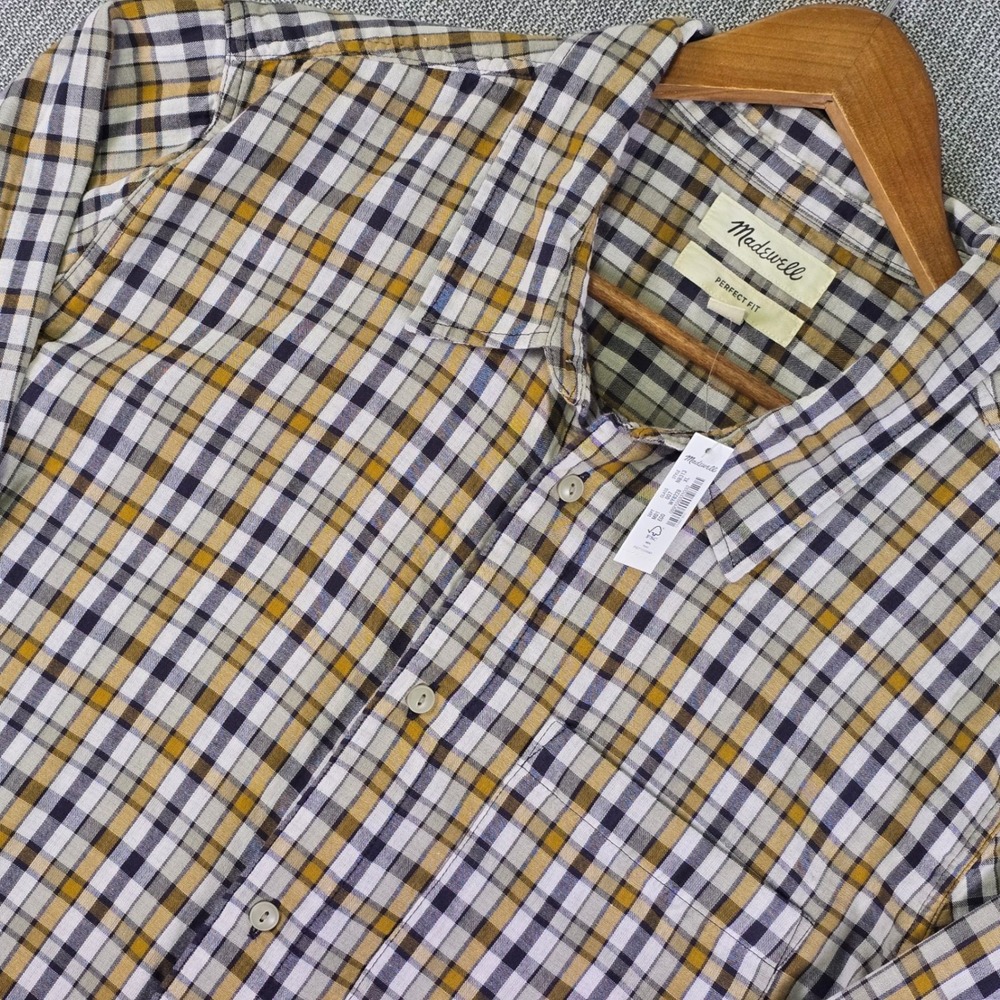 NWT Madewell Flannel Shirt Mens XL Perfect Fit Double-Weave Yellow Button Up New